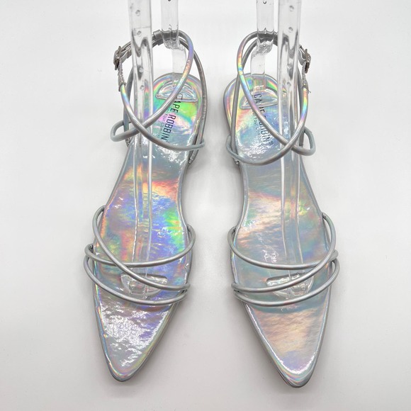 CAPE ROBBIN Shoes Womens 9 Silver Bibi Holographic Ankle Strap Flat Point Sandal - Picture 4 of 10